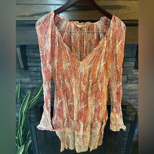 Lucky Brand Womens Top Size S Pink Gray Paisley Blouse Shirt Long Sleeve Casual